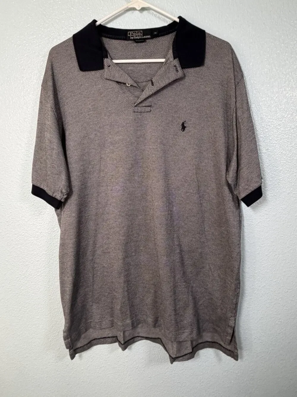 Vintage Polo Ralph Lauren Polo Shirt Mens XL Navy White Herringbone Knit